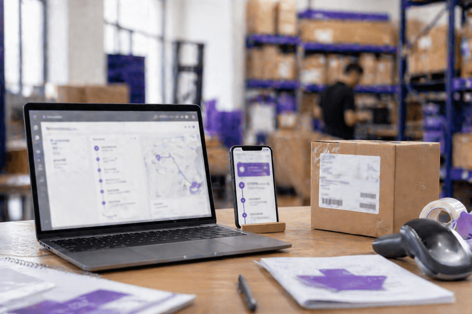 Shipment tracking workstation with parcel ready to dispatch